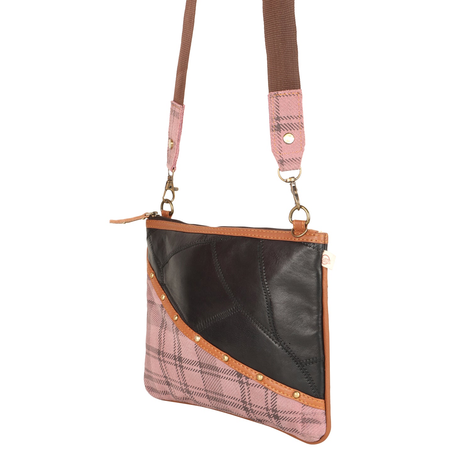 Small Wide Crossbody in Pink Plaid