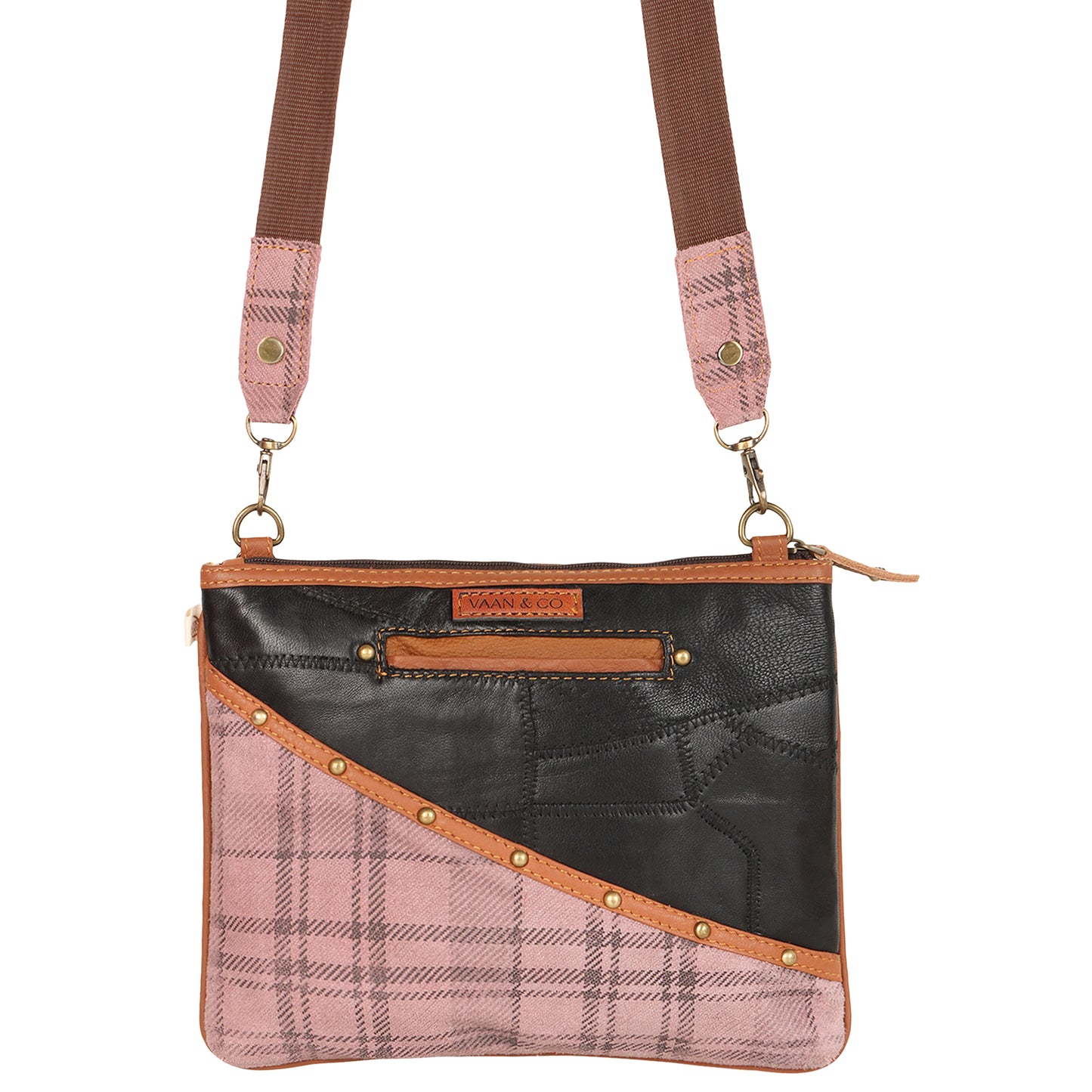 Small Wide Crossbody in Pink Plaid