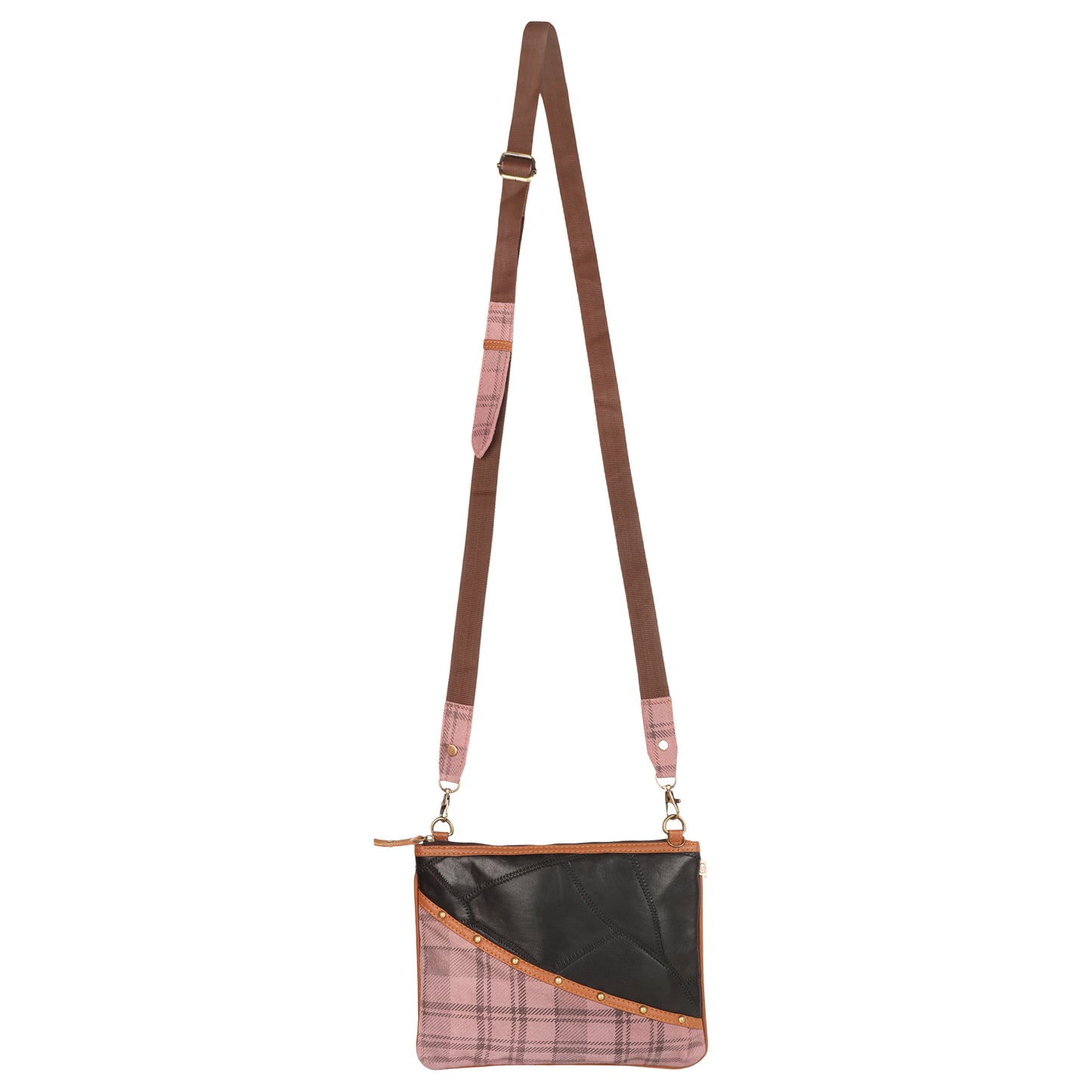 Small Wide Crossbody in Pink Plaid