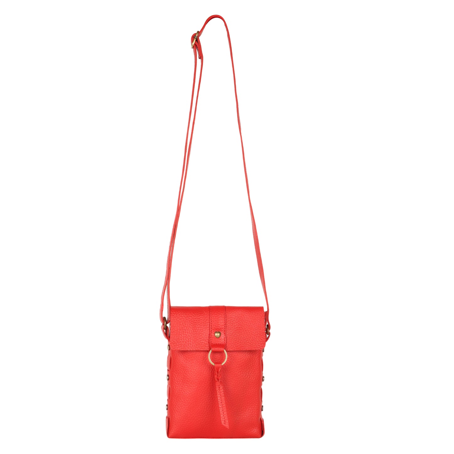 Jane Long crossbody w/ top flap & tassel - Vibrant Red
