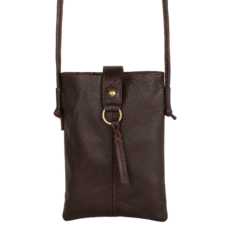 Jennie Small crossbody bag w/ slim strap closure & tassel - Mahogany Brown