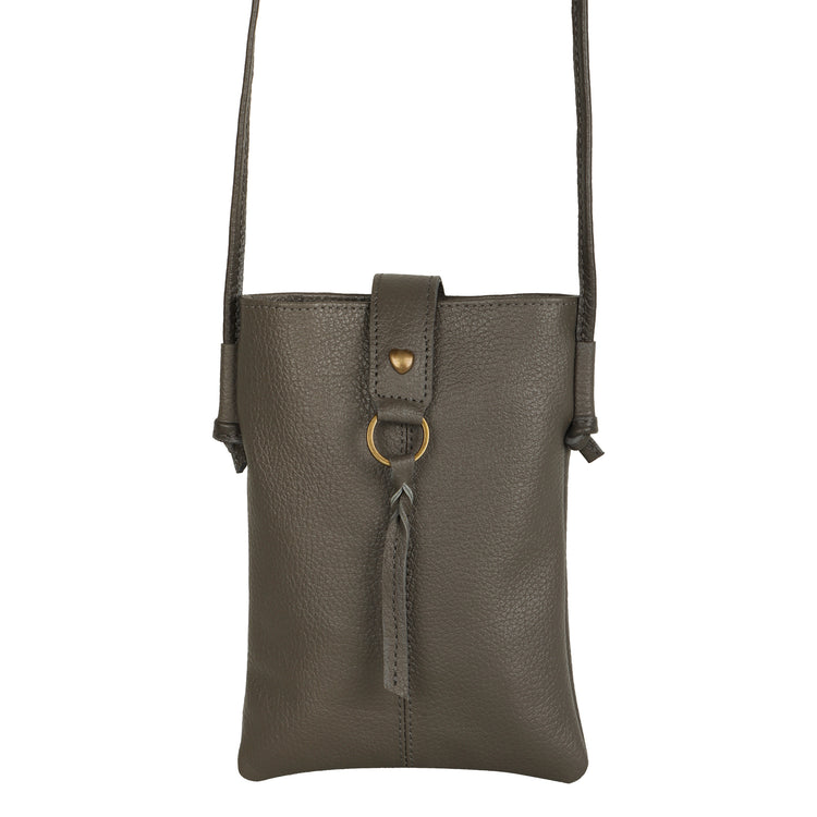 Jennie Small crossbody bag w/ slim strap closure & tassel - Ash Grey