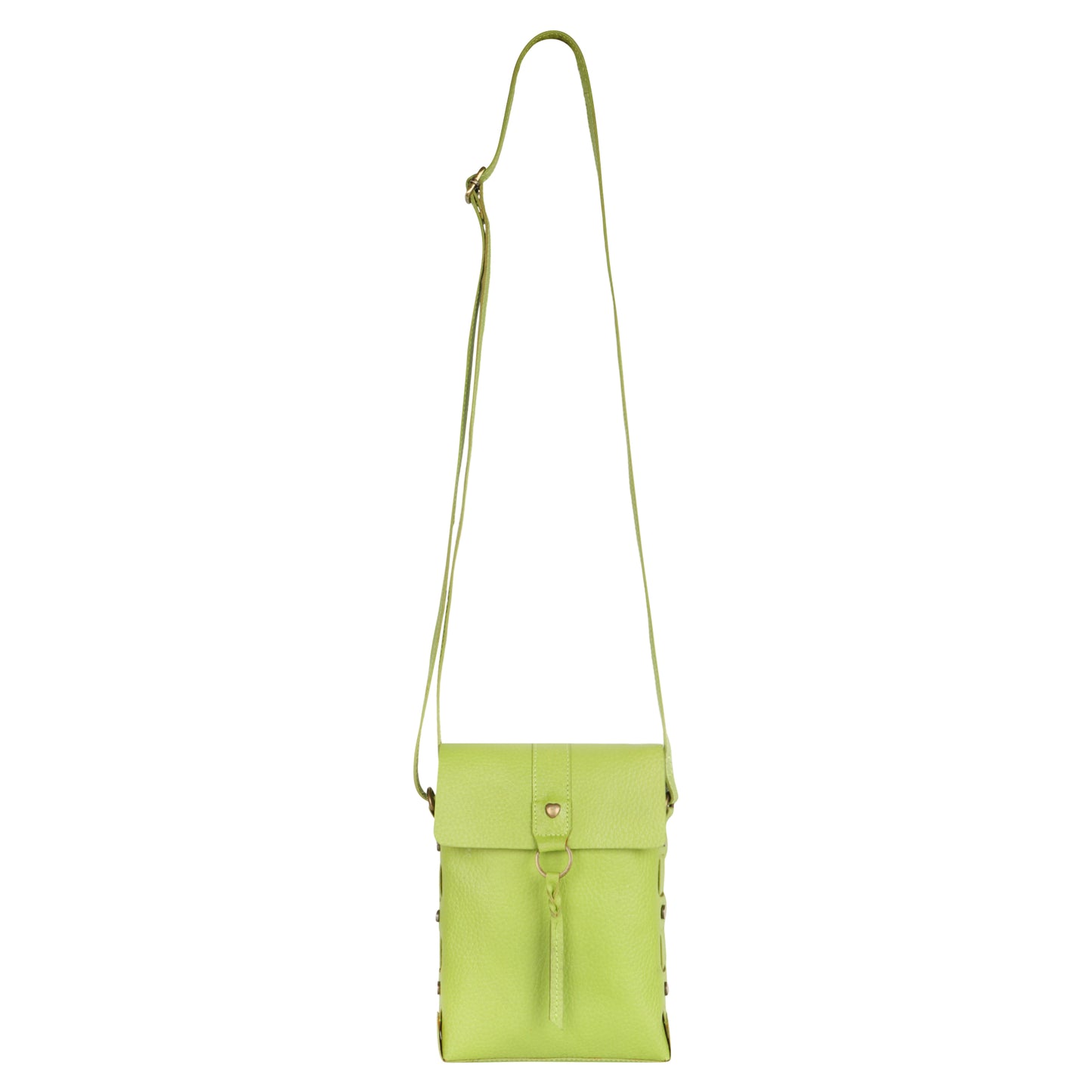 Jane Long crossbody w/ top flap & tassel - Lime Green
