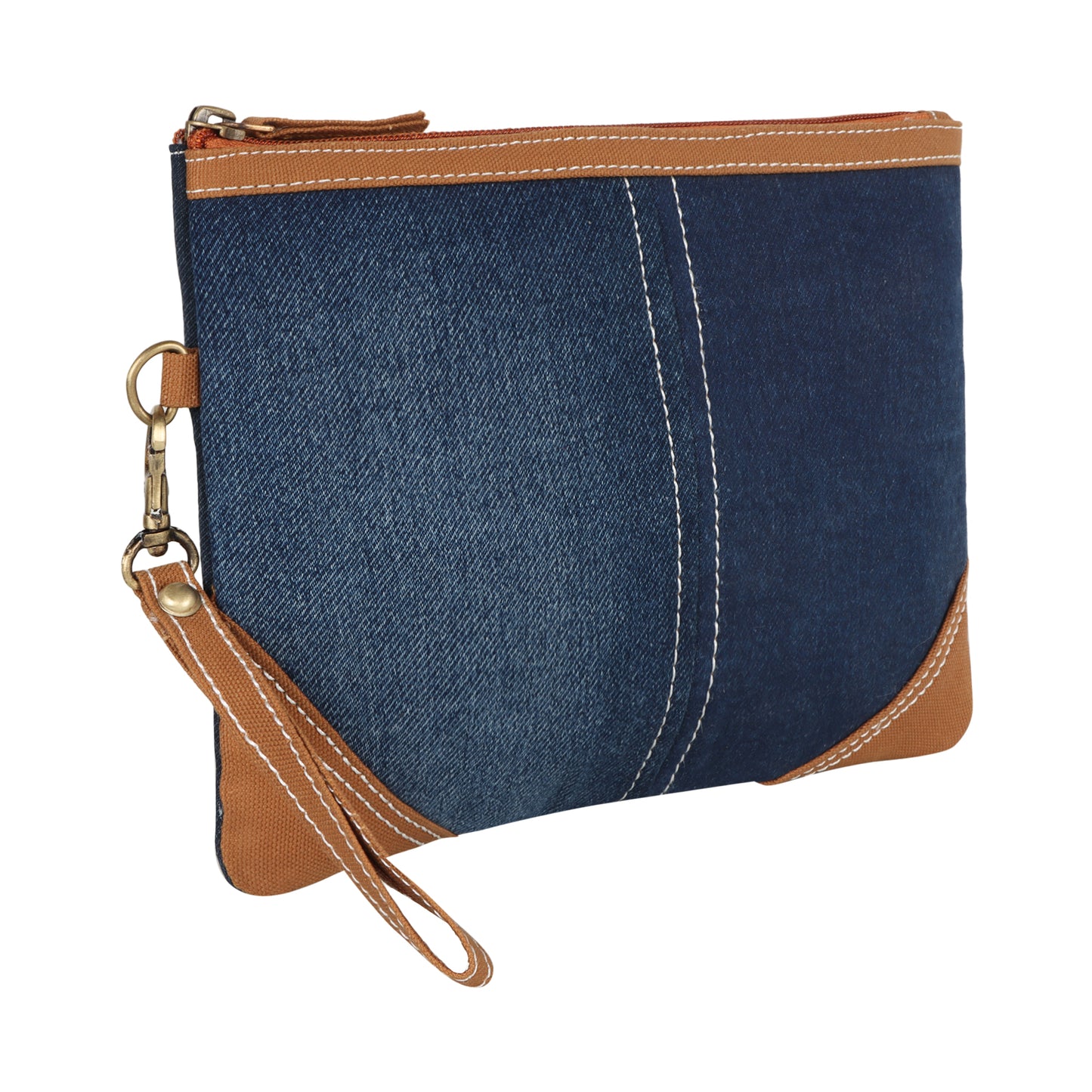 Erica Denim Wristlet W/ Brown Accents