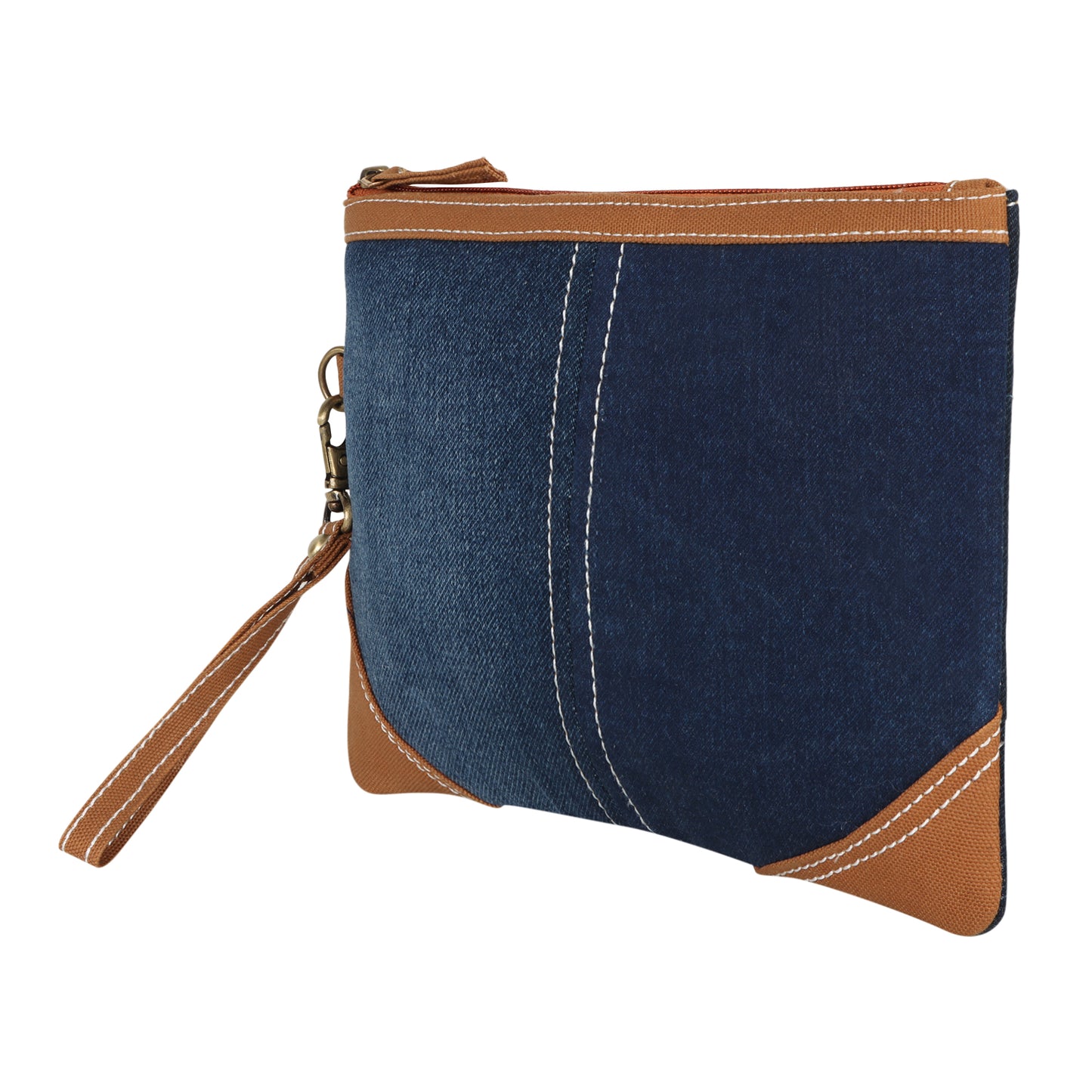 Erica Denim Wristlet W/ Brown Accents