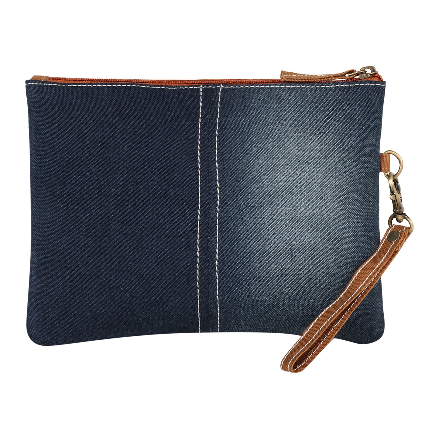 Erica Denim Wristlet W/ Brown Accents