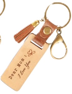 Dot Engraved Leather & Wood Keychain - Dear Mom
