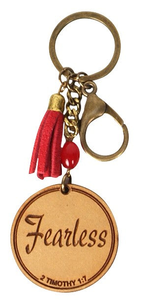Affirmation Engraved Leather & Wood Keychain - Fearless