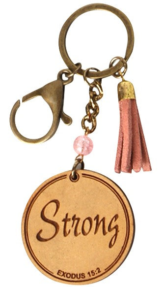 Affirmation Engraved Leather & Wood Keychain - Strong