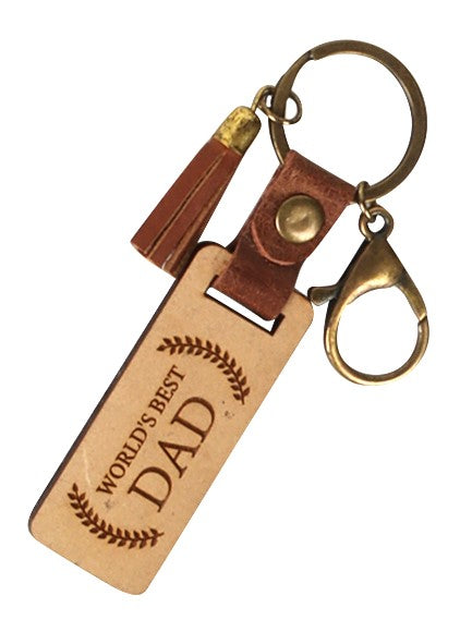 Dot Engraved Leather & Wood Keychain - Best Dad