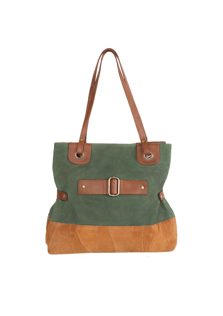 Dune Waxed Canvas & Upcycled Leather Tote Bag