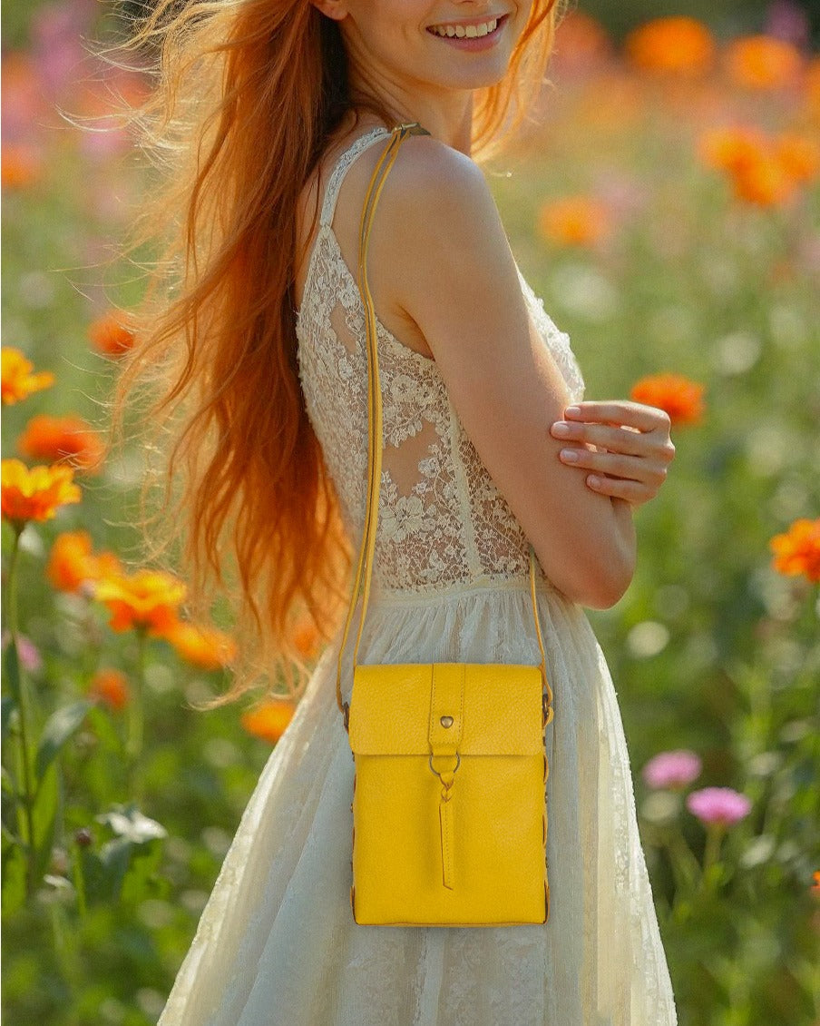 Jane Long crossbody w/ top flap & tassel - Canary Yellow