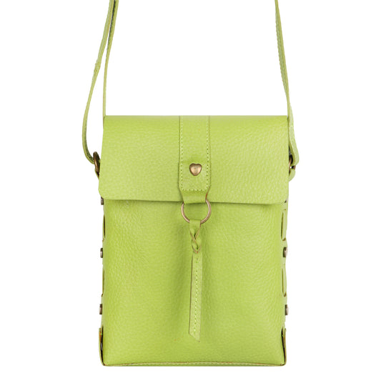 Jane Long crossbody w/ top flap & tassel - Lime Green