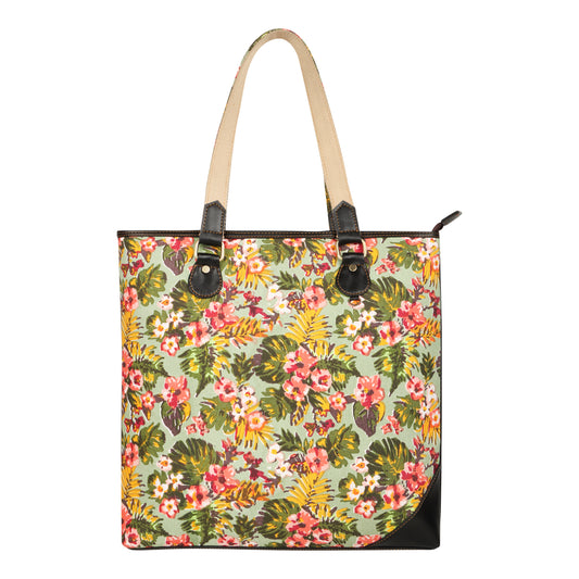 Mia Square Leather Tote Bag - Summer Jungle