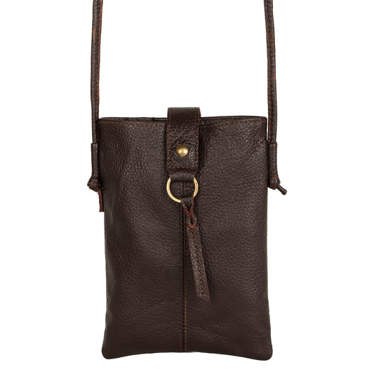 Jennie Small crossbody bag w/ slim strap closure & tassel - Mahogany Brown