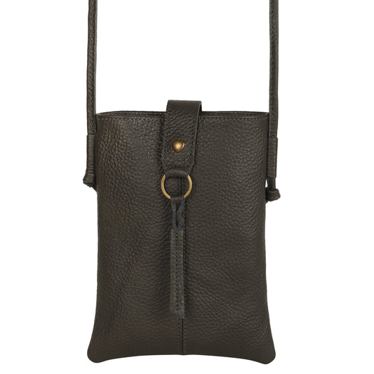 Jennie Small crossbody bag w/ slim strap closure & tassel - Deepest Brown