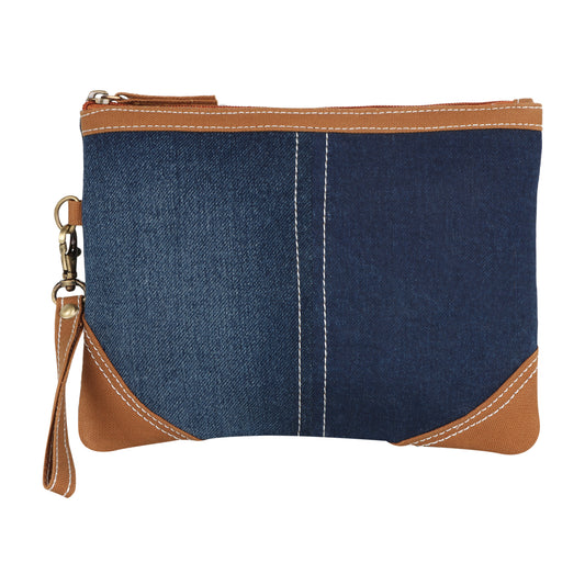 Erica Denim Wristlet W/ Brown Accents