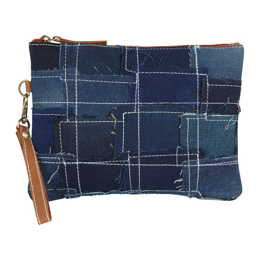 Max Patchwork Denim Wristlet