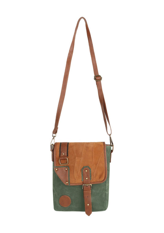 Trek Waxed Canvas & Upcycled Leather Messenger Crossbody Bag