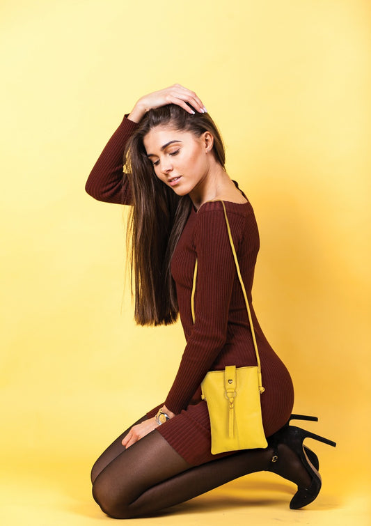 Jennie Small crossbody bag w/ slim strap closure & tassel - Canary Yellow