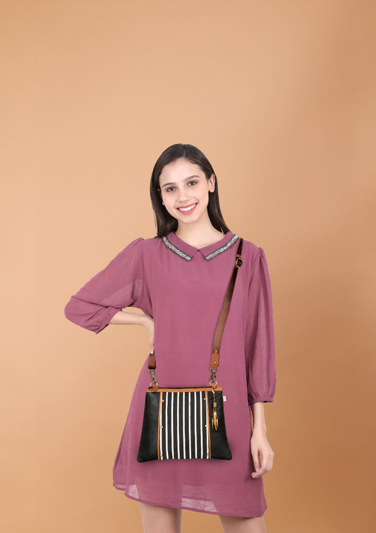 Noa Angled Crossbody Bag - Striped
