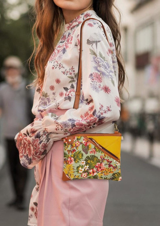 Grayson Wide Crossbody Bag w/ Pocket - Summer Jungle