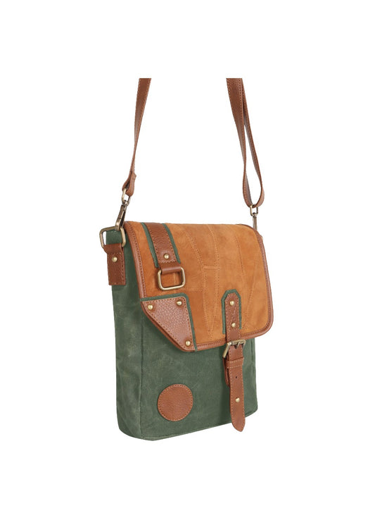 Trek Waxed Canvas & Upcycled Leather Messenger Crossbody Bag
