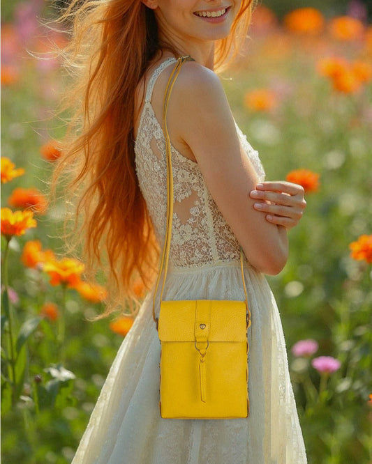 Jane Long crossbody w/ top flap & tassel - Canary Yellow