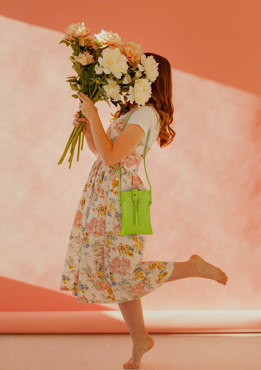 Jennie Small crossbody bag w/ slim strap closure & tassel - Lime Green